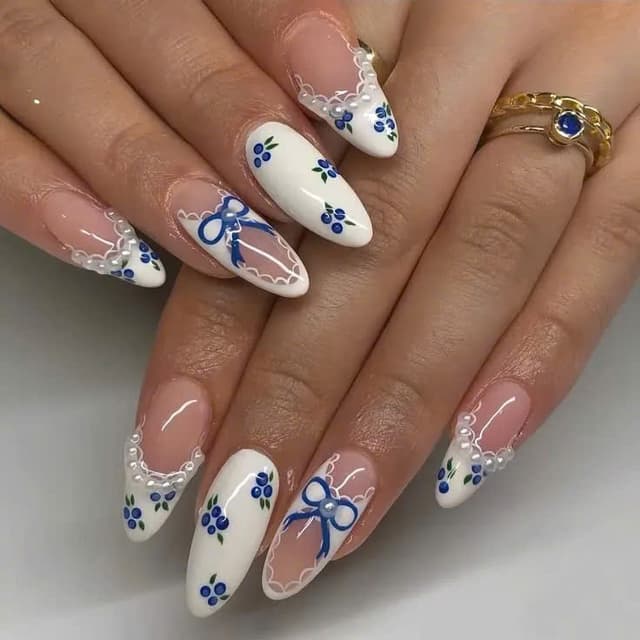 Blue floral nails